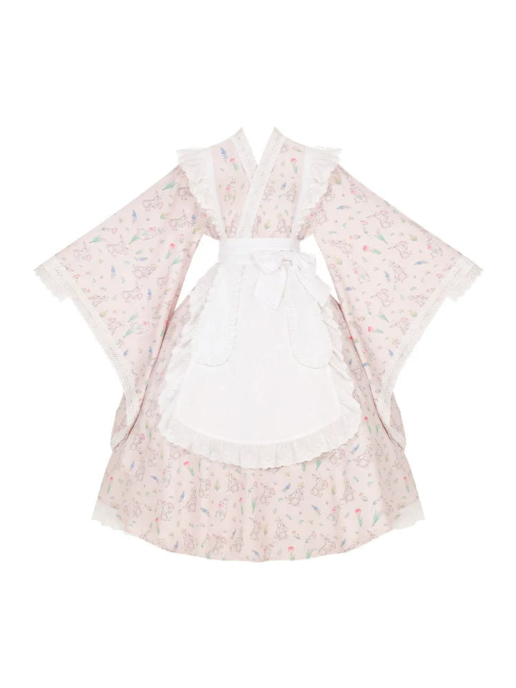 花紀行 和ロリメイド風 エプロン付ワンピース ロング丈