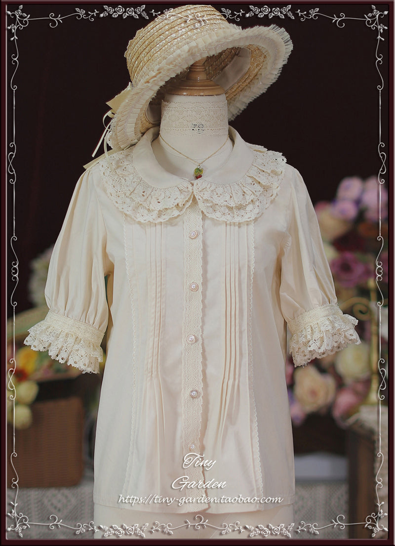 [Pre-order] Retro cotton lace short sleeve blouse