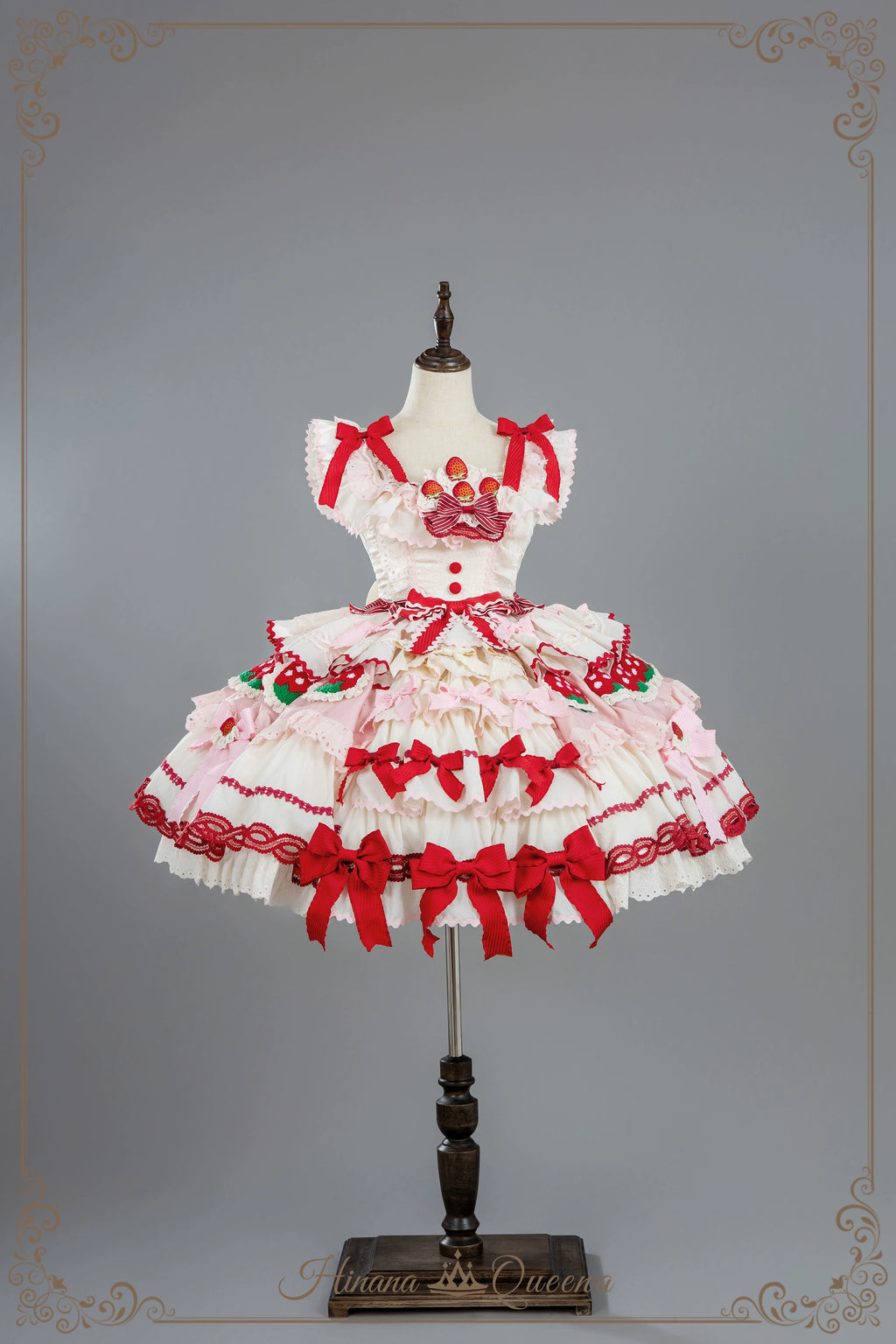 Strawberry Party リボンとフリルのデコレーションドレス・ノースリーブタイプ