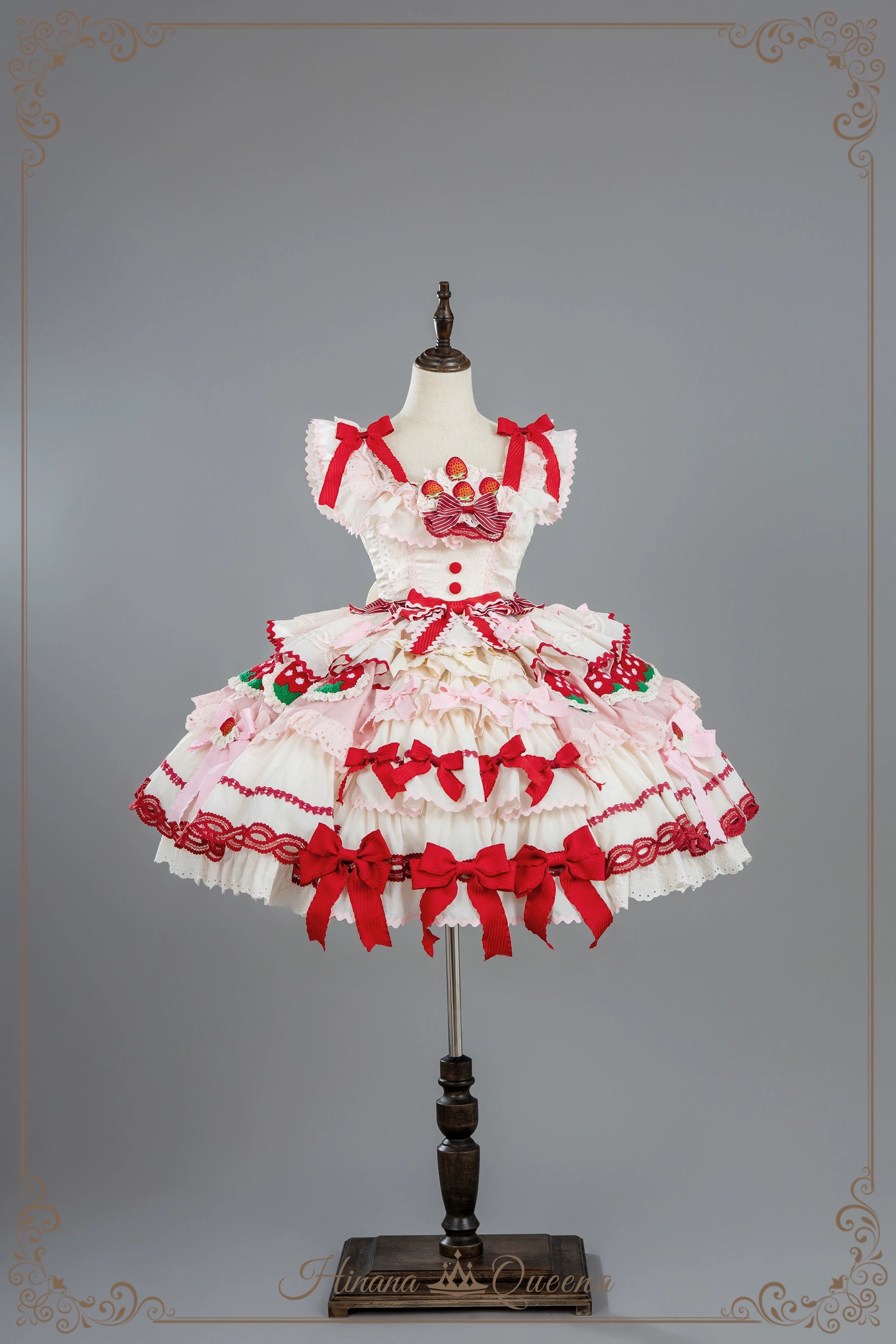 Strawberry Party リボンとフリルのデコレーションドレス・ノースリーブタイプ
