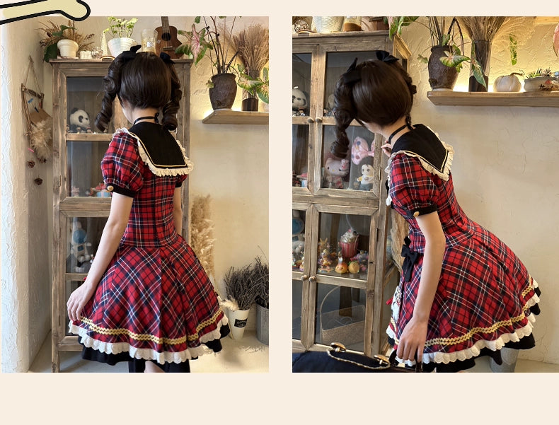 【受注予約6/18まで】Cute Puppy チェックのミニ丈ワンピース