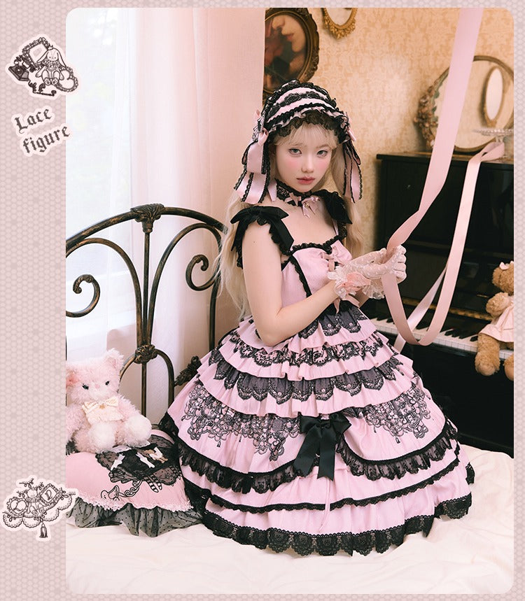 【再販・受注予約12/23まで】Lace Figure ティアードジャンパースカート