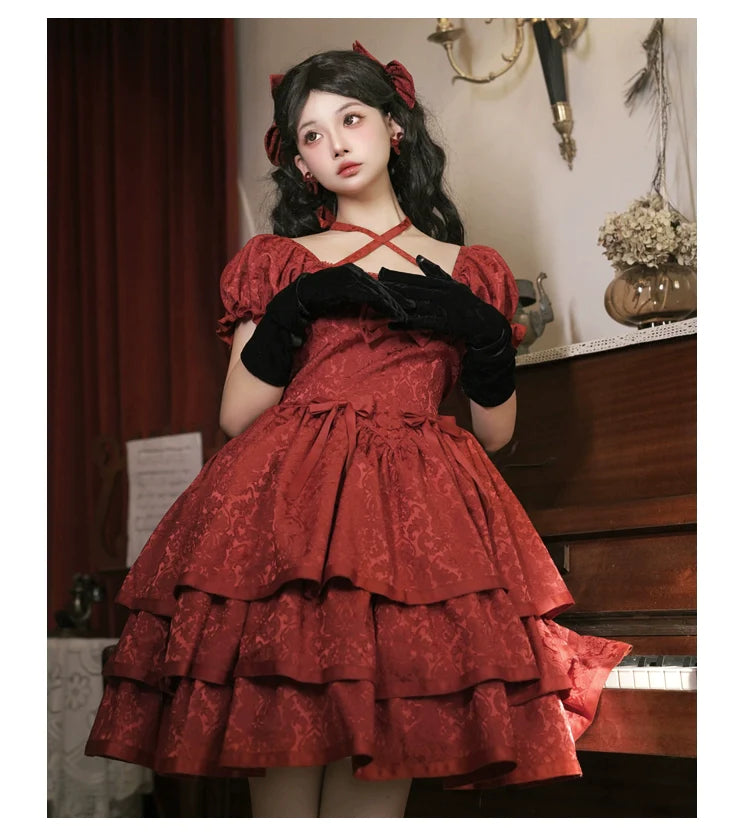 Rose of Thorns Cross Neck Ribbon Dress – ロリータ Rose of Thorns Cross Neck Ribbon Dress – ロリータ