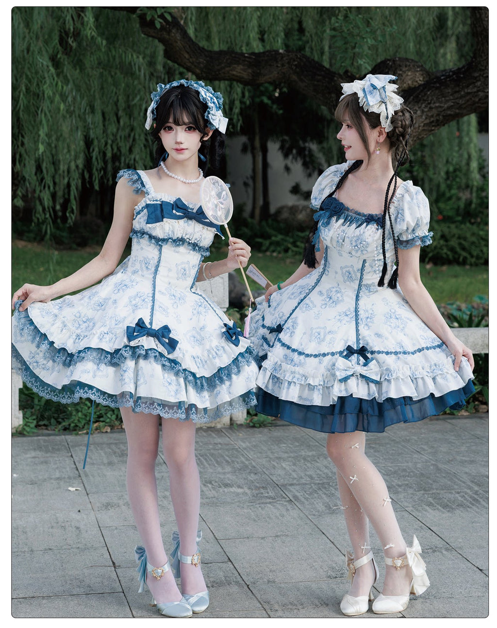 Blue Floral Rose プリントワンピース