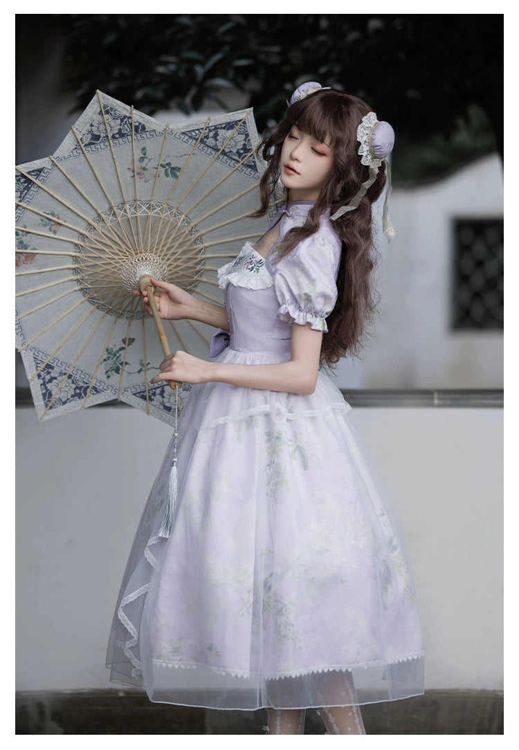 Lilac embroidery Mao collar Hana Lolita dress