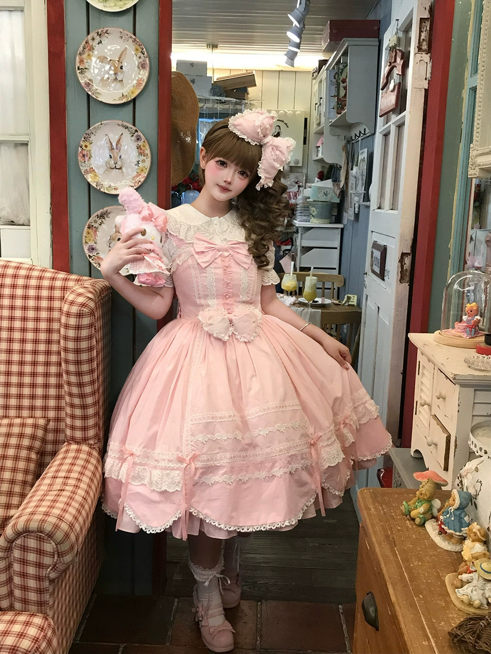 【予約販売】Antique Petal Rabbit リボンジャンパースカート