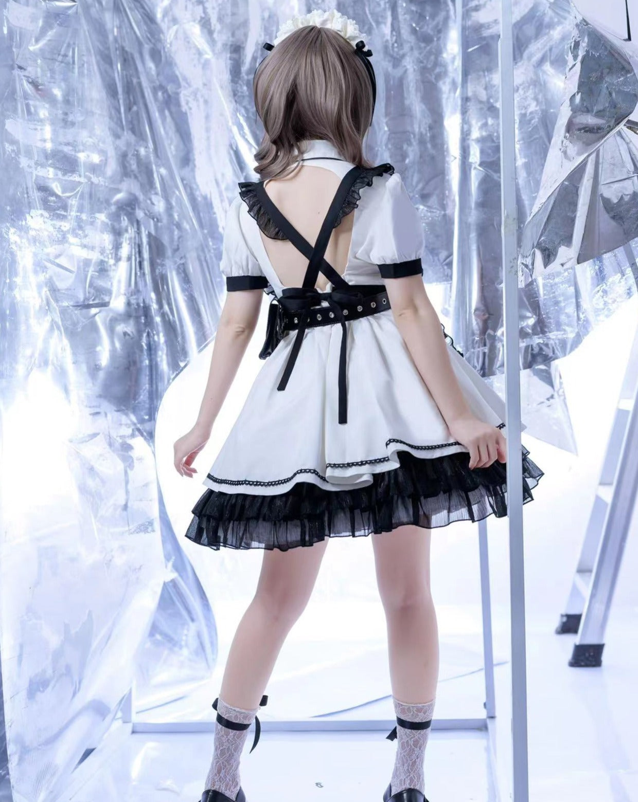 Sci-Fi Maid Short-sleeved Dress with Gothic Lolita Apron
