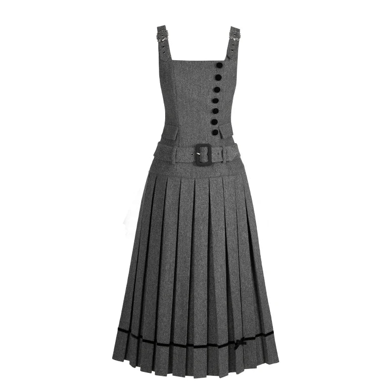 【予約販売】Graceful Gray プリーツジャンパースカート・ロング丈