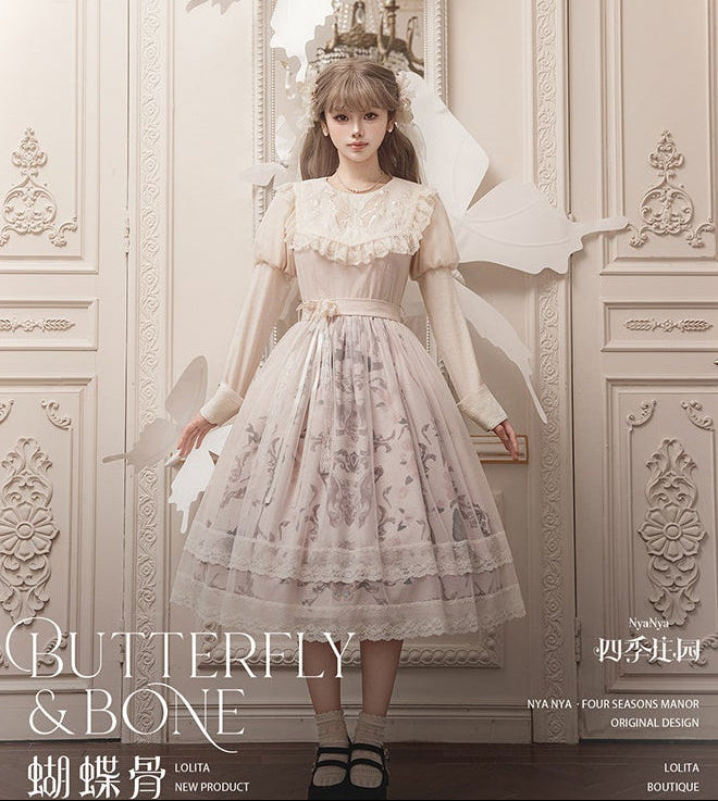 【受注予約11/19まで】Butterfly and Bone 長袖ワンピース