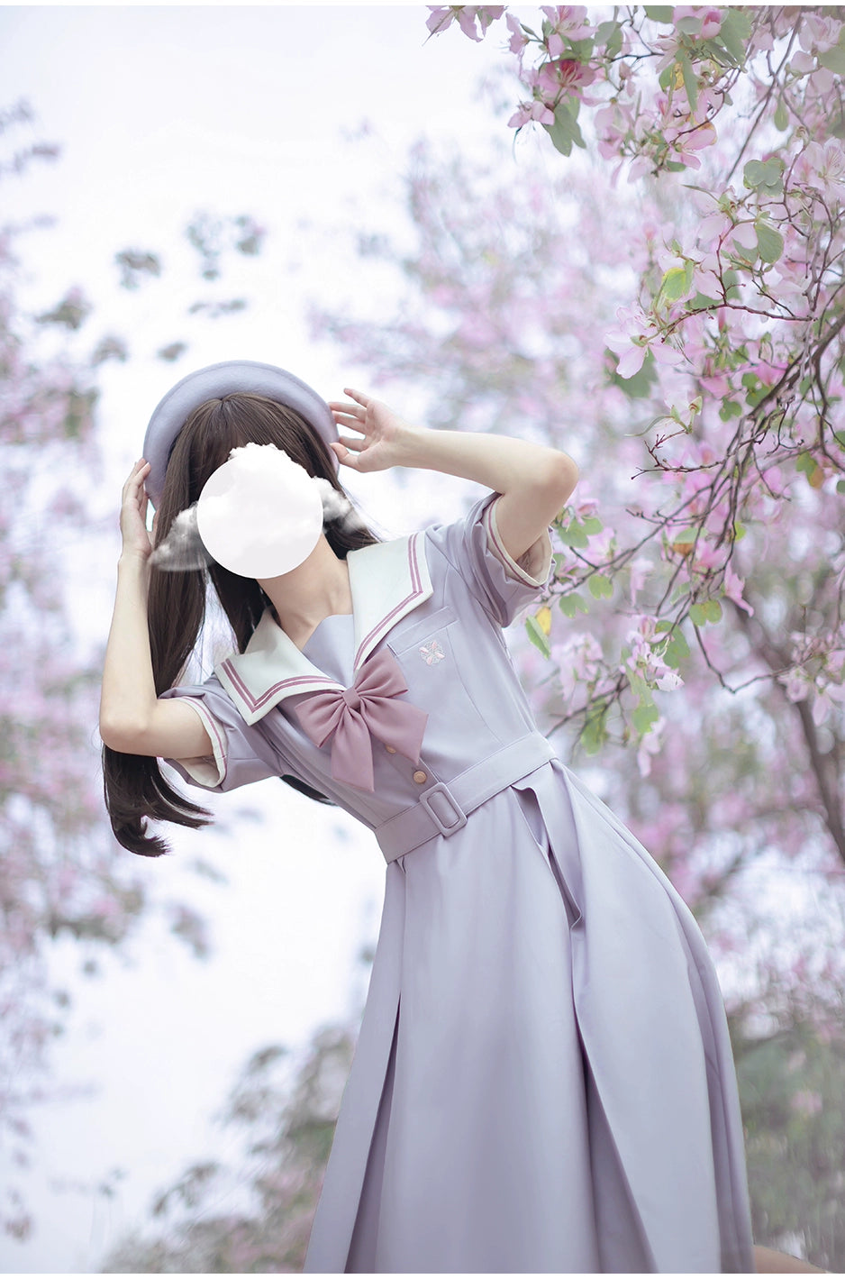 Misty Vine 藤色のセーラーカラー半袖ワンピース
