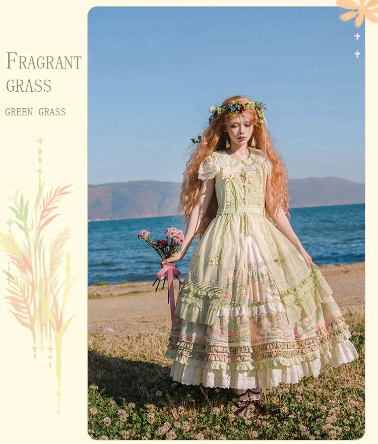 【販売期間終了】Fragrant Grass フレアスリーブティアードワンピース