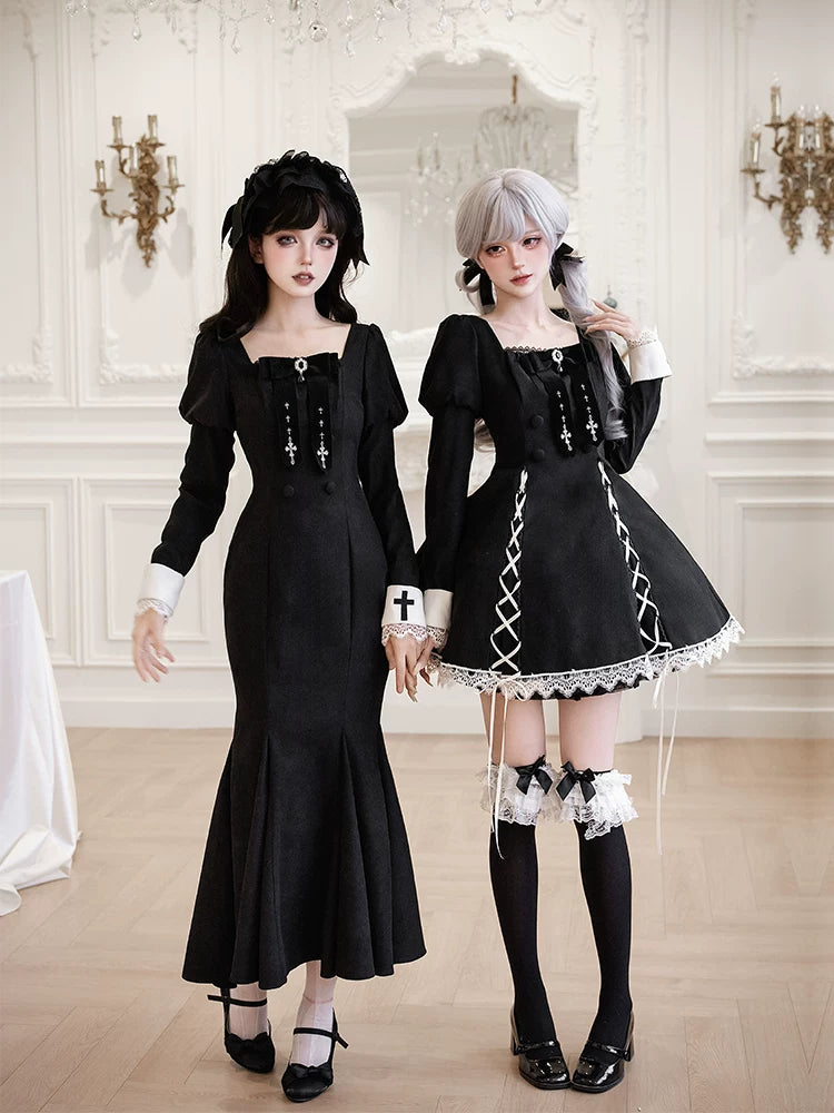【予約販売】ゴシックレースアップワンピース・ショート丈