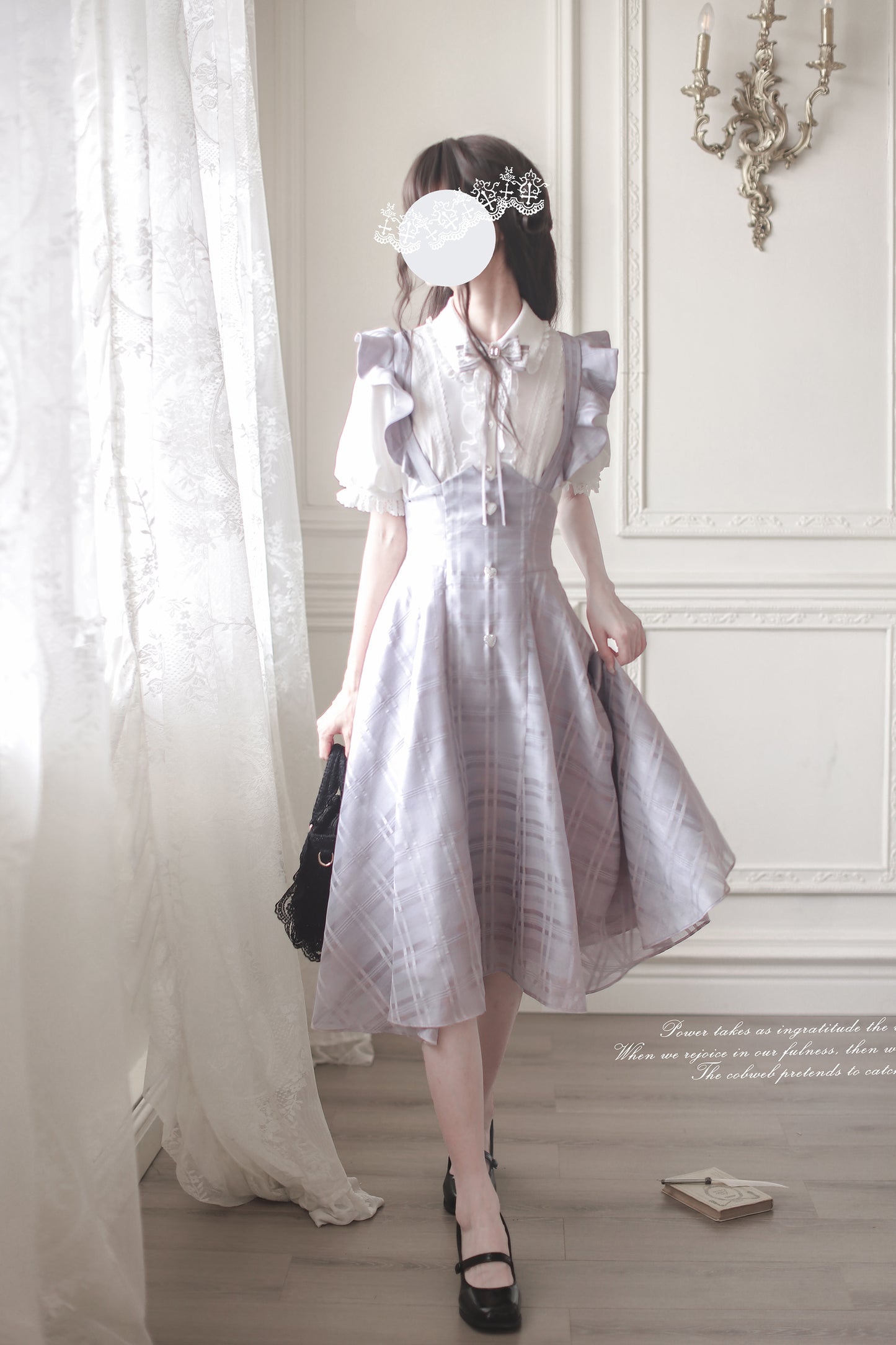 Monochrome Heart チェック柄ジャンパースカートセット・ロング丈