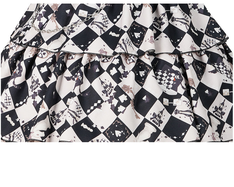 【予約販売】Checkerboard パンクスタイルジャンパースカート チョーカー・ベルト付