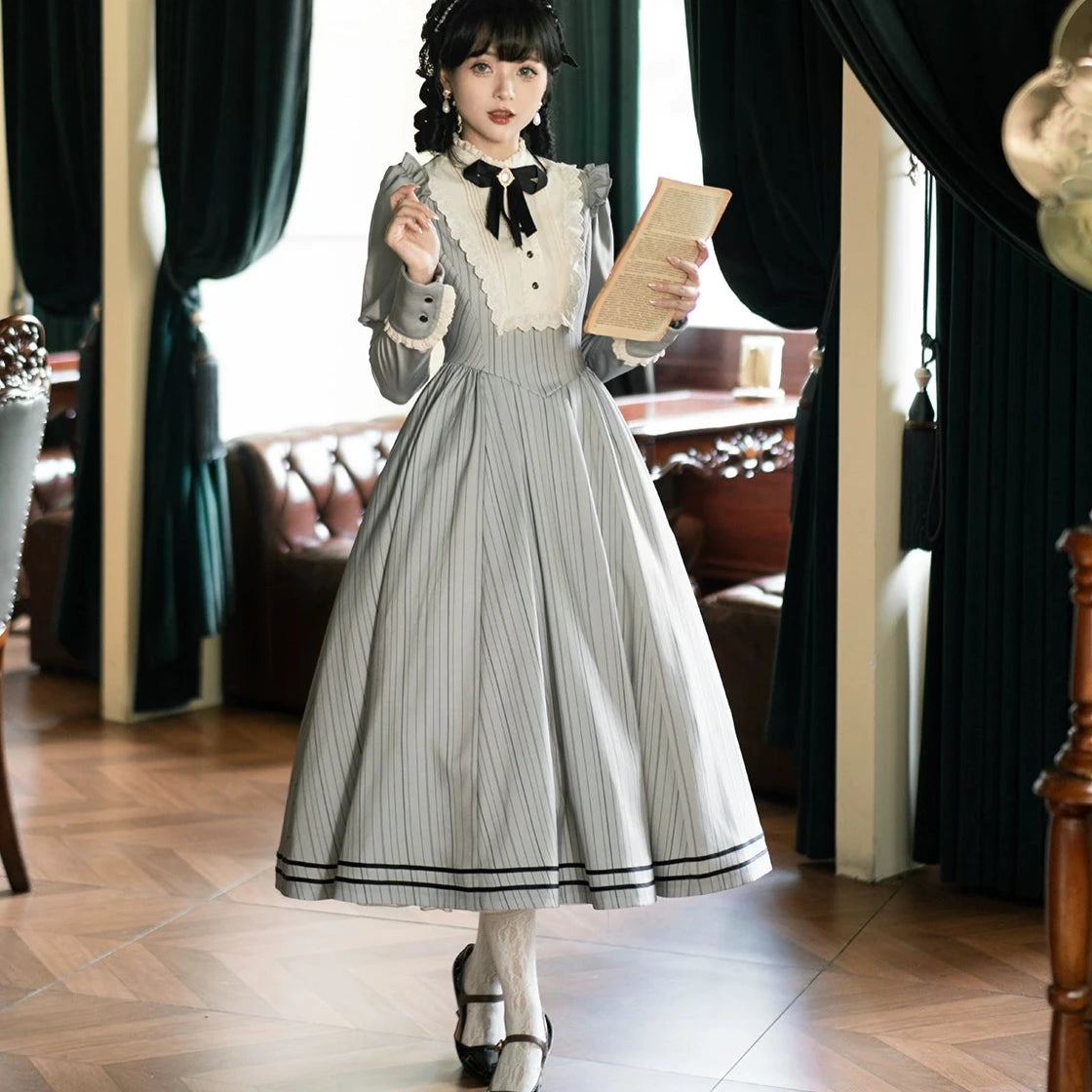 [Pre-orders available until 10/16] Fog City Morning Bell Classical Dress - Grey