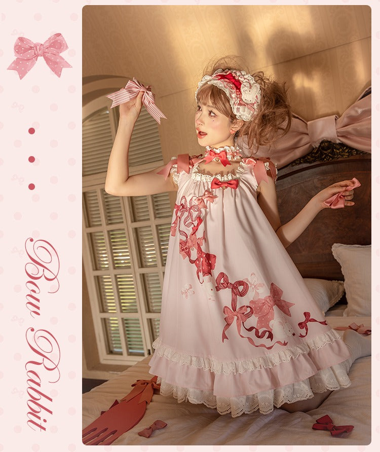 【受注予約6/11まで】Bow Rabbit フレアスリーブジャンパースカート