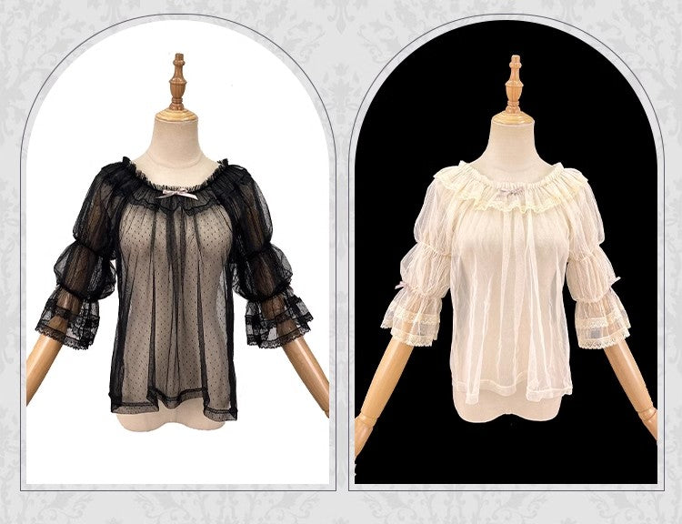 Eternal Night Voluminous Sleeve Sheer Dot Blouse