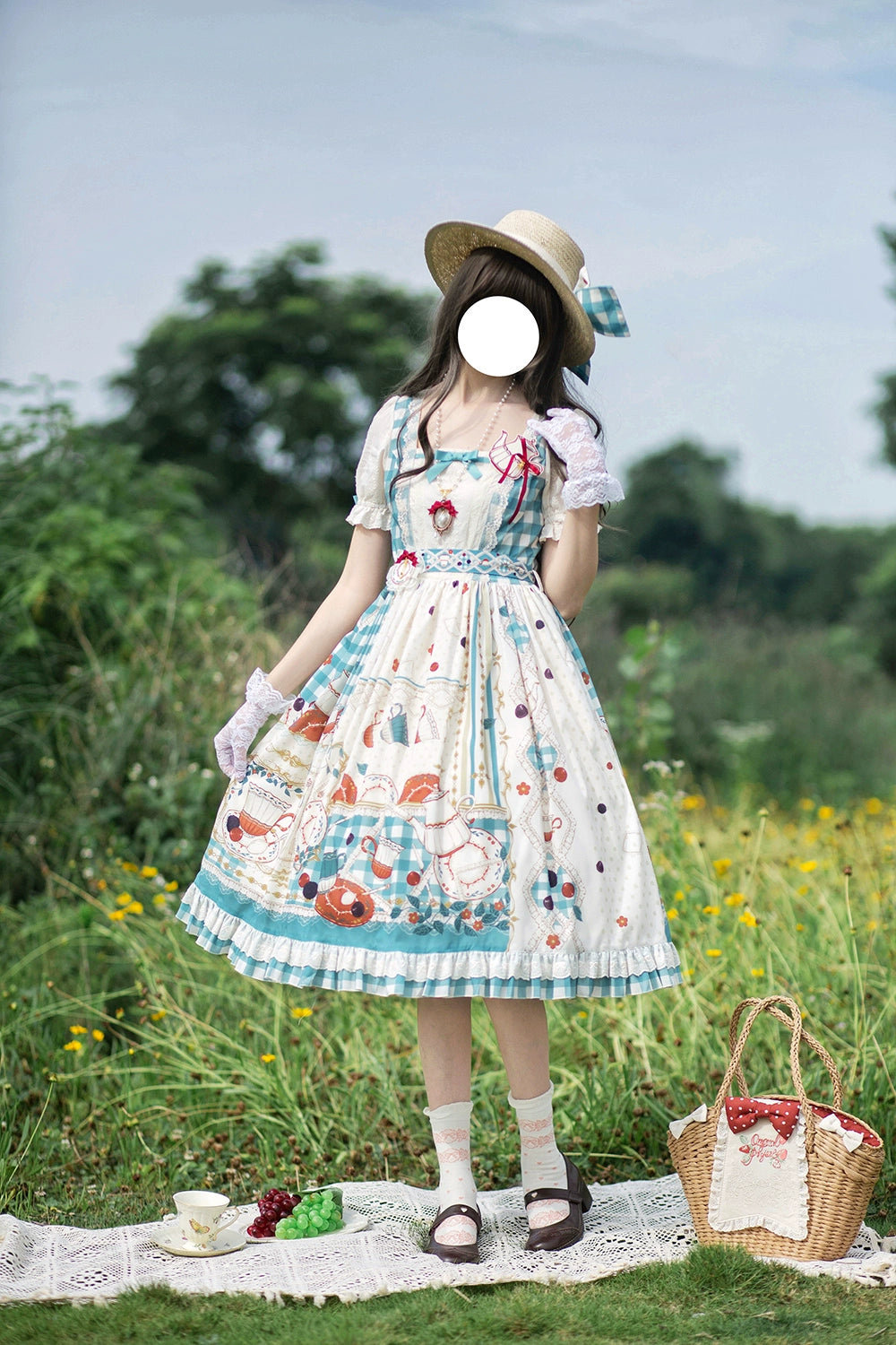 【予約販売】Picnic Tea Party スクエアネックワンピース
