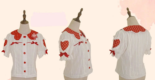 Bear Strawberry Garden 赤ドットの半袖ブラウス