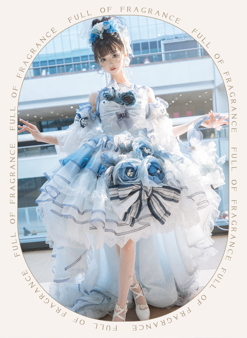 [Pre-orders available until 2/26] Full of Fragrance Dress with Train and Inner Skirt - Blue