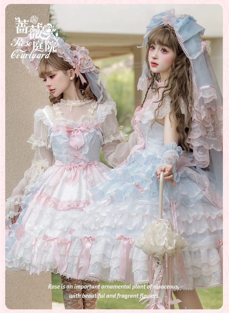 【受注予約8/6まで】Rose Courtyard レースとリボンのジャンパースカート・新色