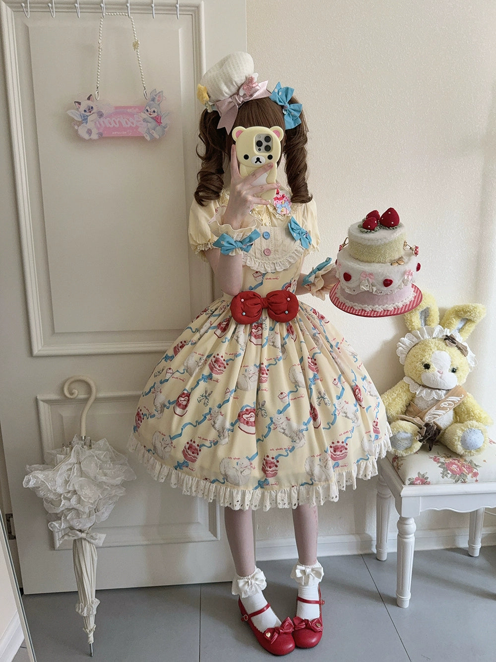 【予約販売】Sweet Cherry Cat ビブスジャンパースカート