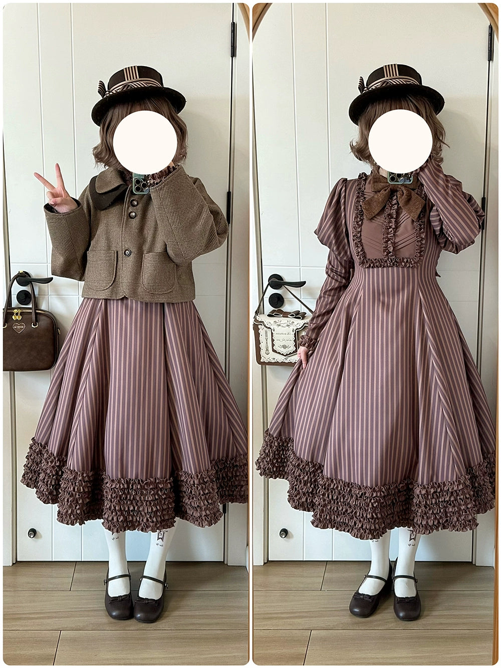 【受注予約12/4まで】Classic Chocolat Stripe ストライプワンピース・ロング丈