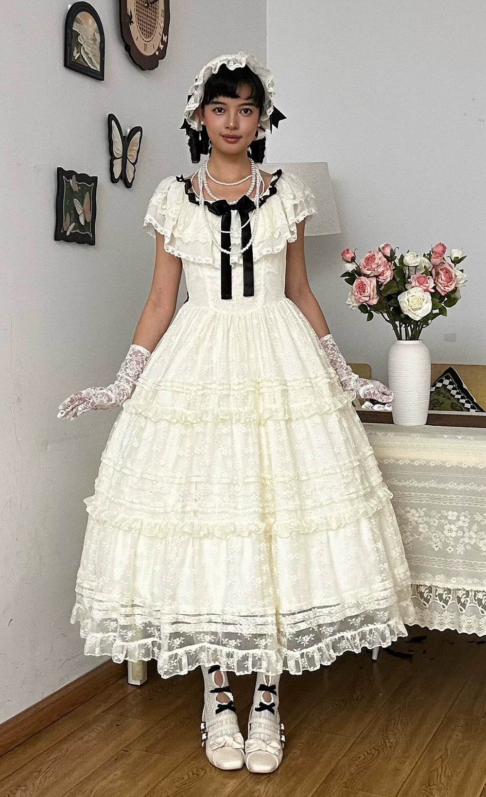 【受注予約10/13まで】Dream Lace ショールレースジャンパースカート