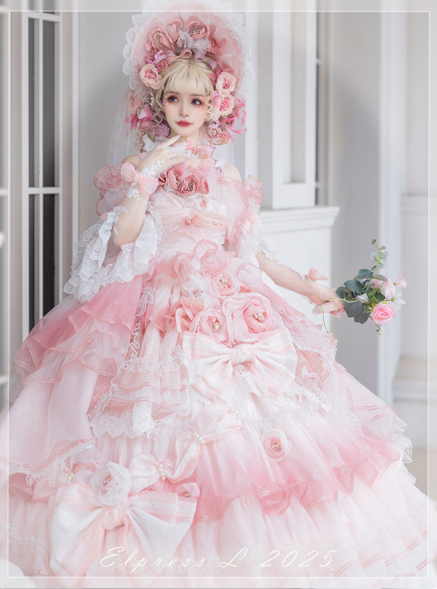 【受注予約2/26まで】Full of  Fragrance トレーン付きドレスとインナースカート・ピンク