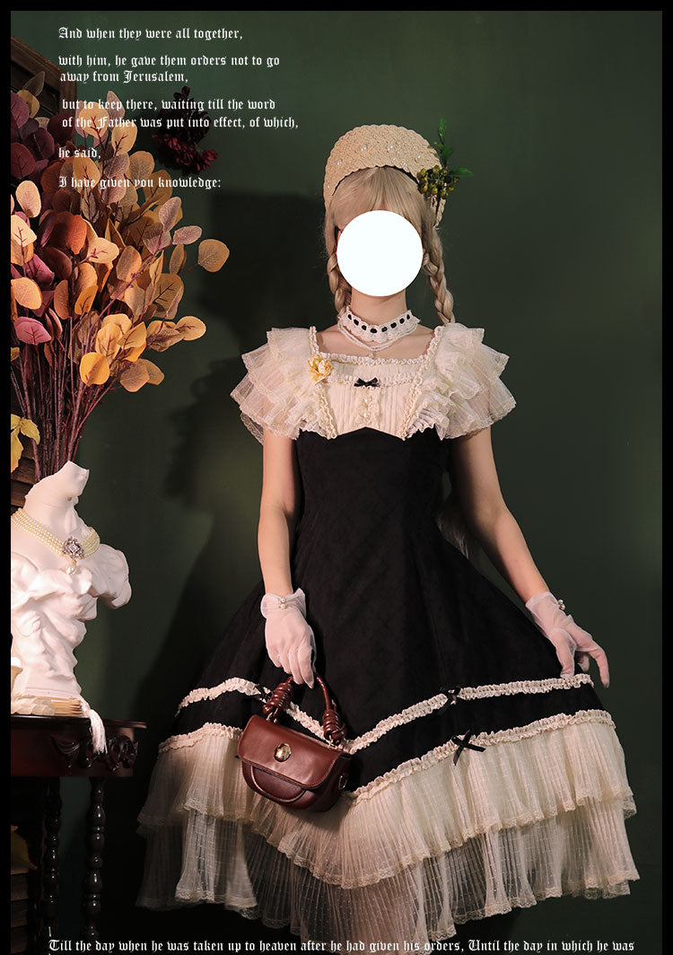 薔薇模様のジャガードフリルレース2wayワンピース 全4色