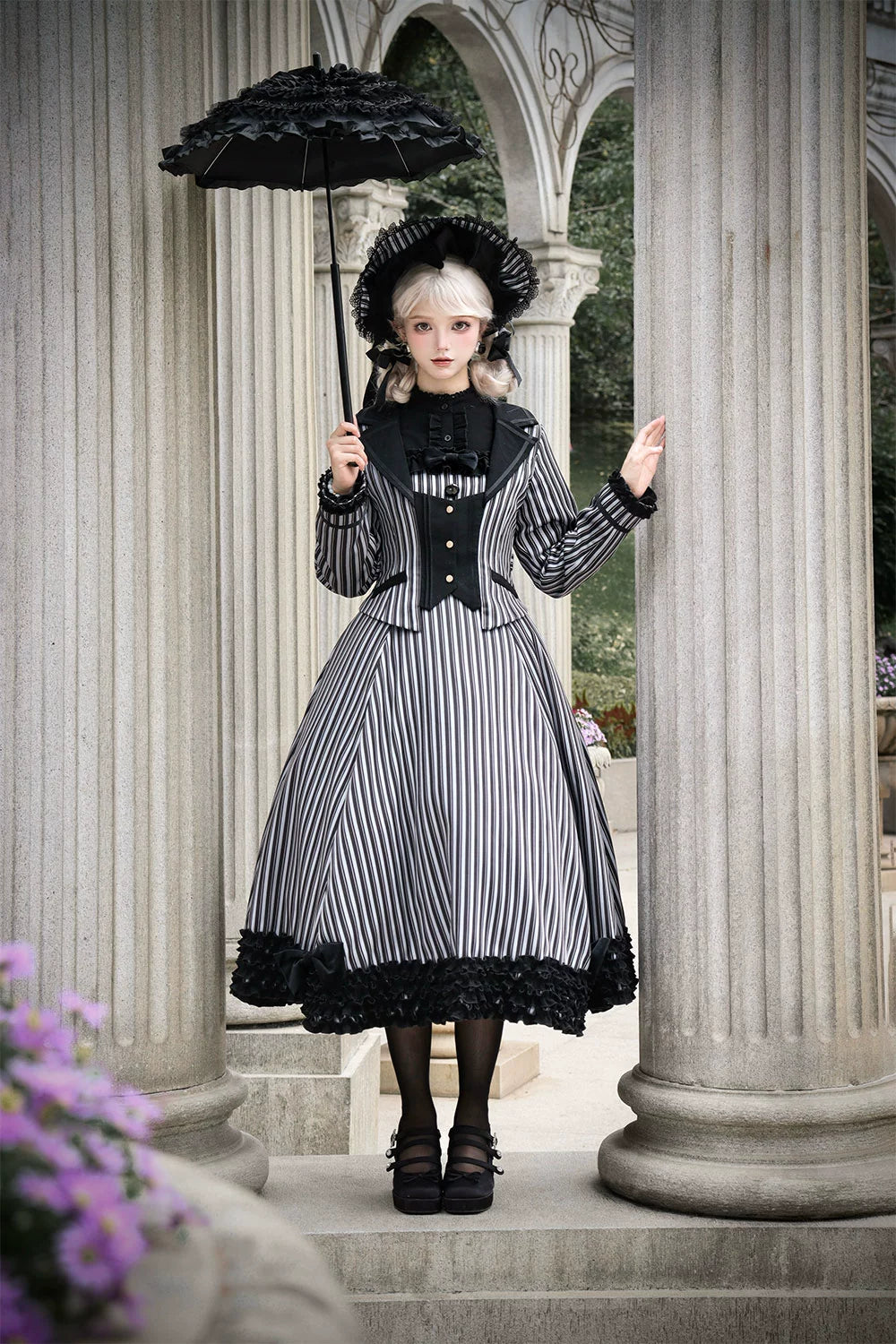 【予約販売】Classic Chocolat Stripe ストライプジャンパースカート・ロング丈