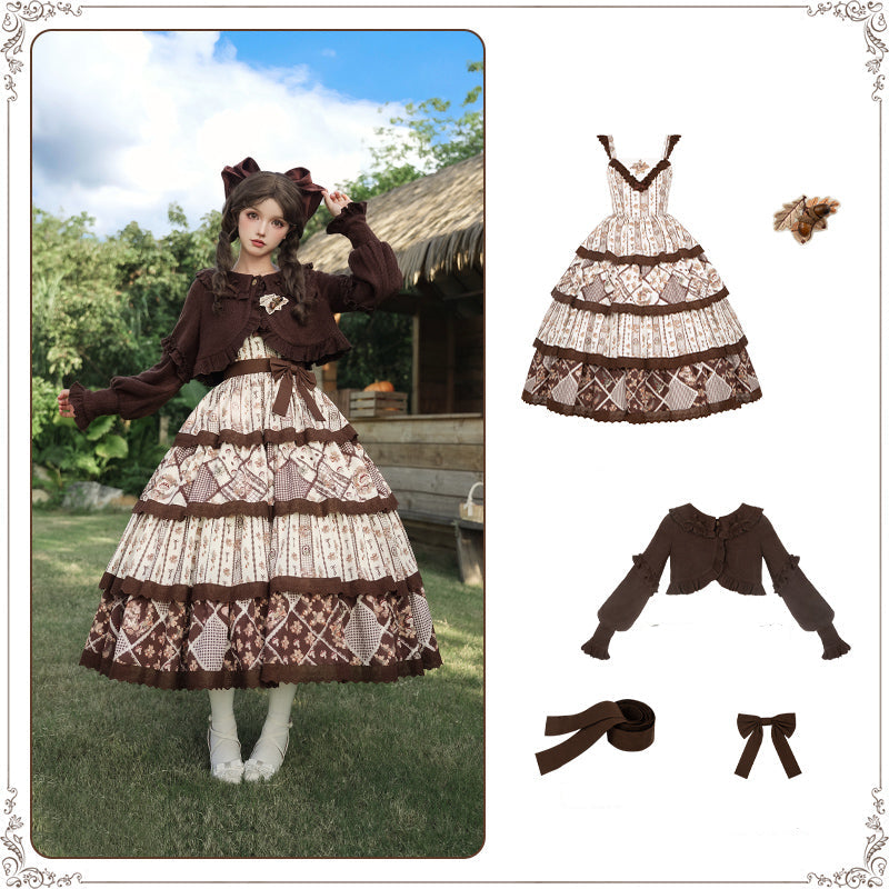 秋色のフローラルジャンパースカート