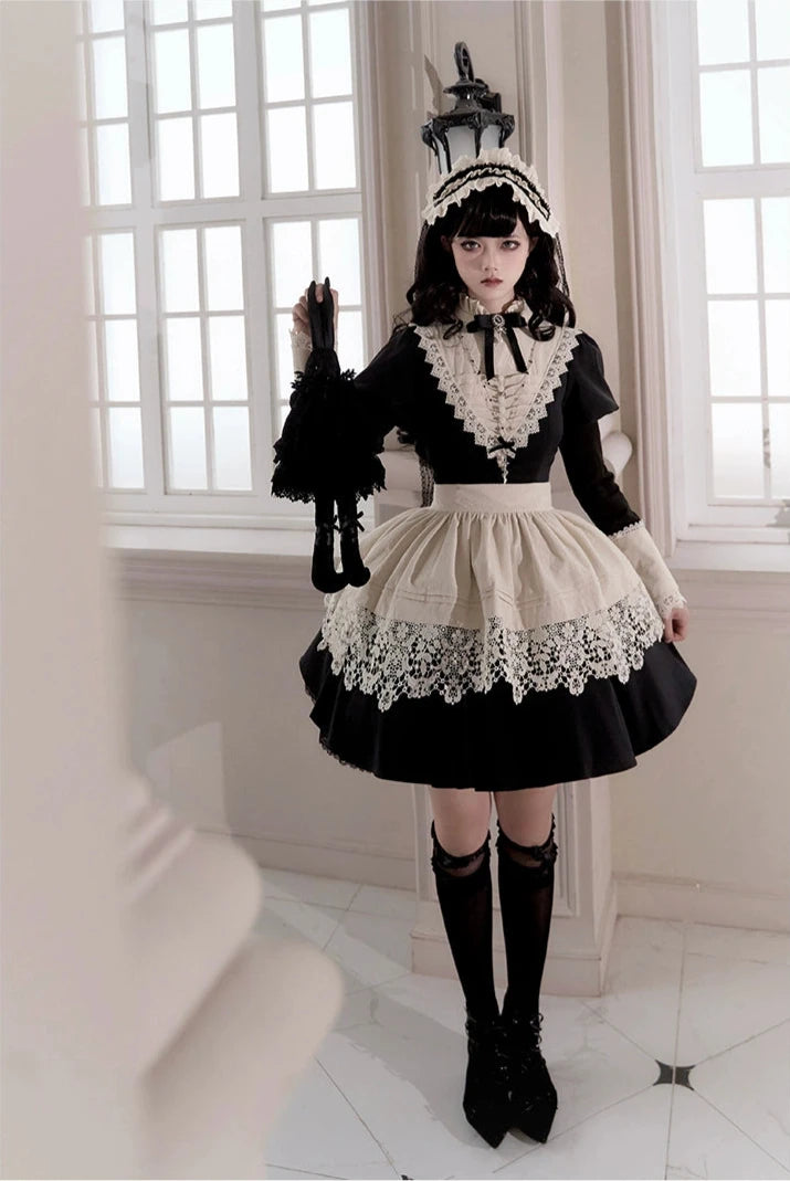 【予約販売】蛇と薔薇刺繍のシスター風ワンピースセット ショート丈
