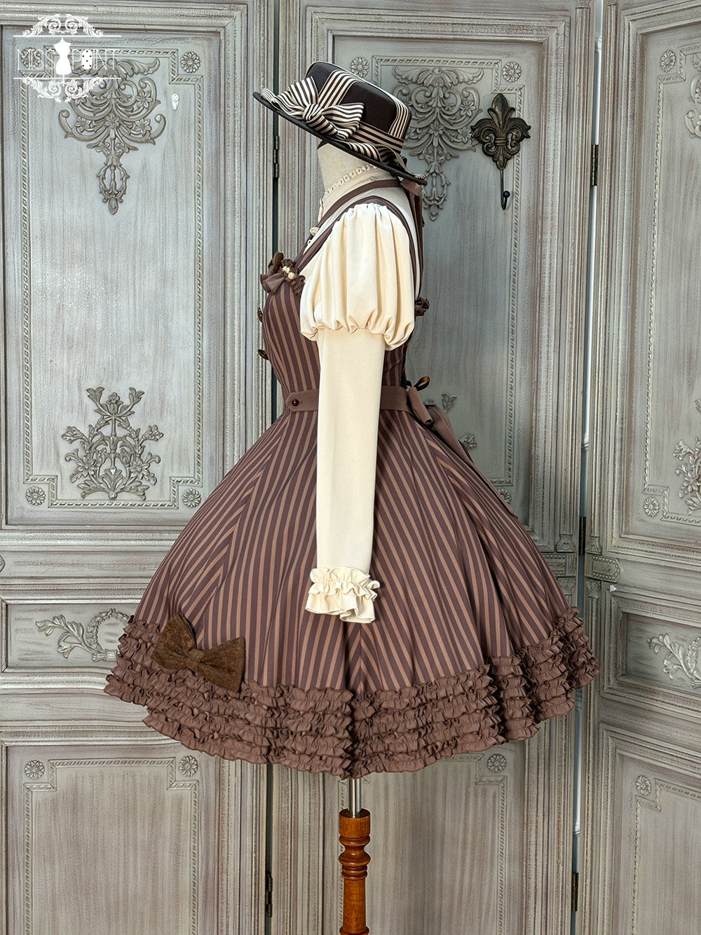 【予約販売】Classic Chocolat Stripe ストライプジャンパースカート・ショート丈