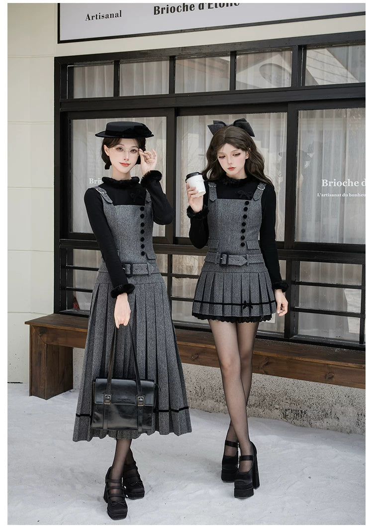 【予約販売】Graceful Gray プリーツジャンパースカート・ロング丈