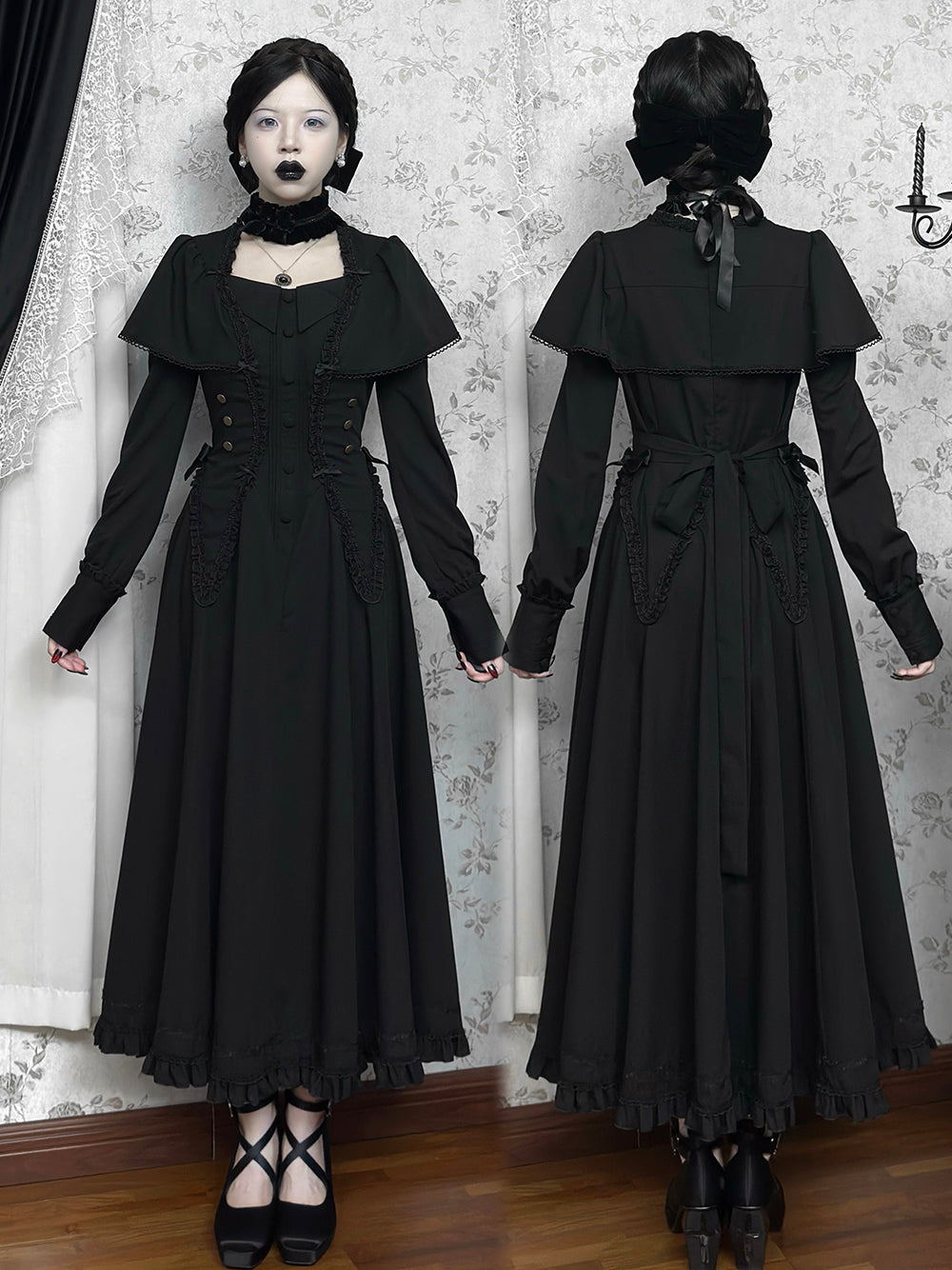 【受注予約12/3まで】漆黒の秒針 長袖ワンピース・ロング丈