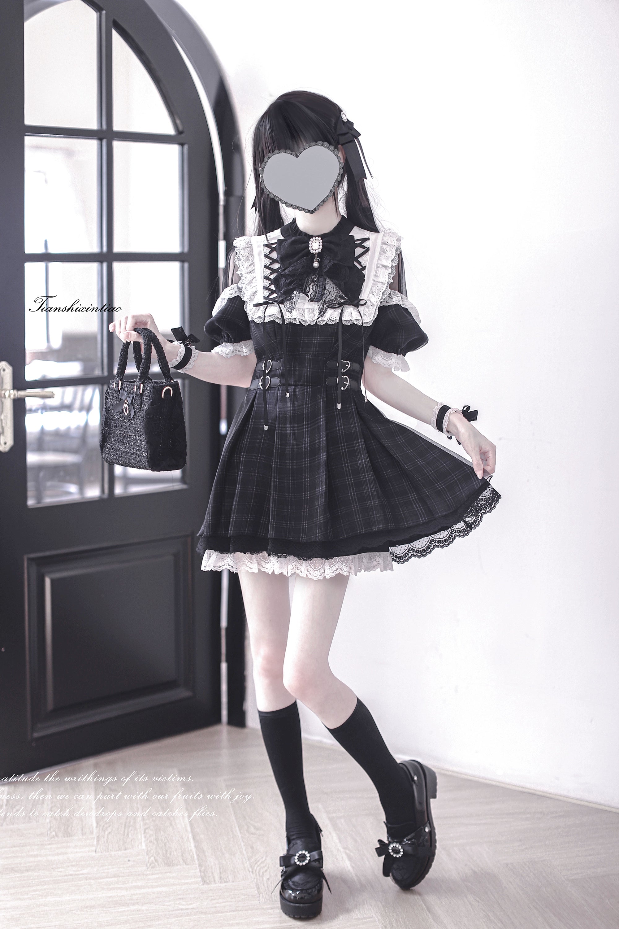 【予約販売】 Angel Heartbeat Black フリルチェックミニ丈ワンピース