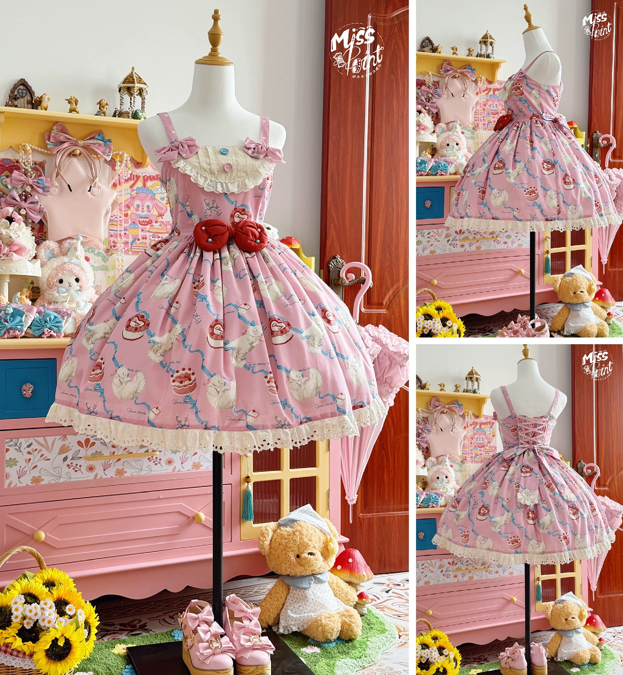 【予約販売】Sweet Cherry Cat ビブスジャンパースカート