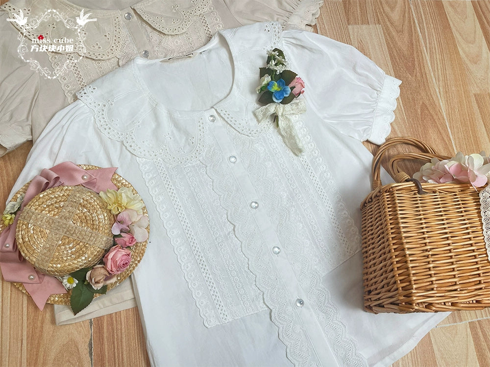 【予約販売】Sweetie Sheep カットワークレースの半袖ブラウス