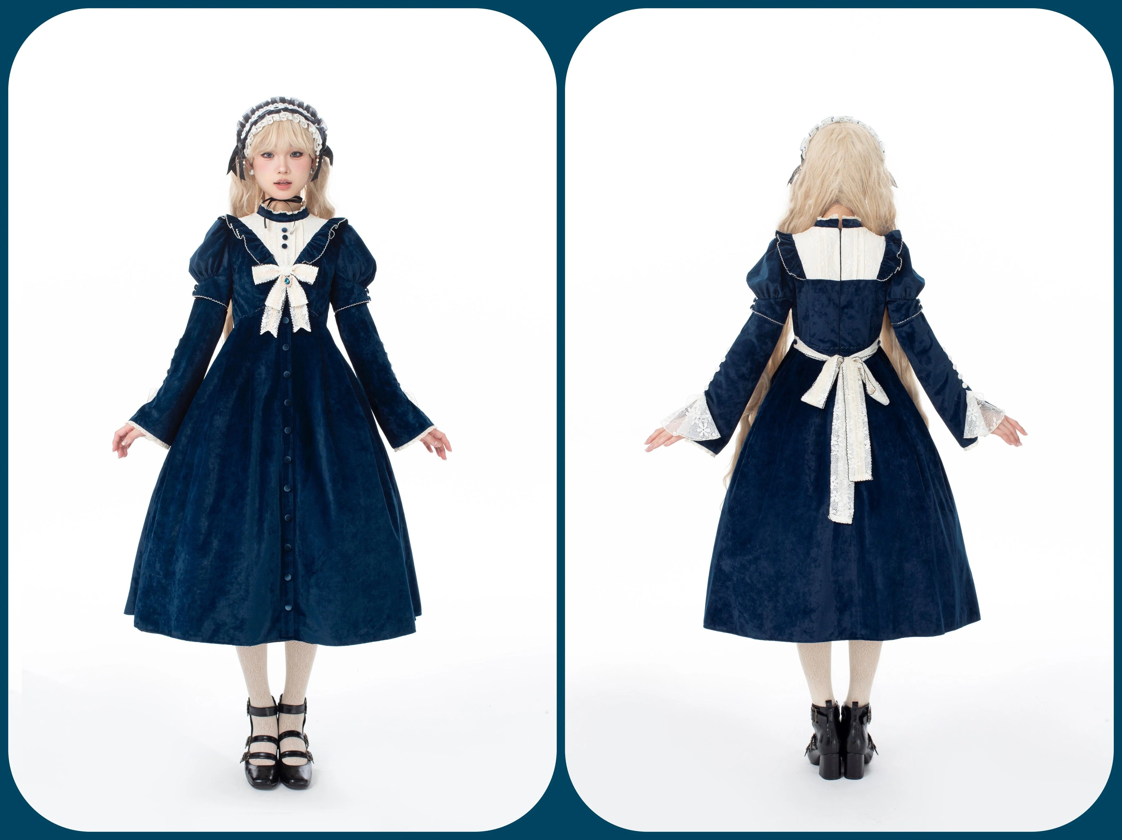 [Pre-orders available until 12/1] Suijaku stand-up collar velvet dress and cape