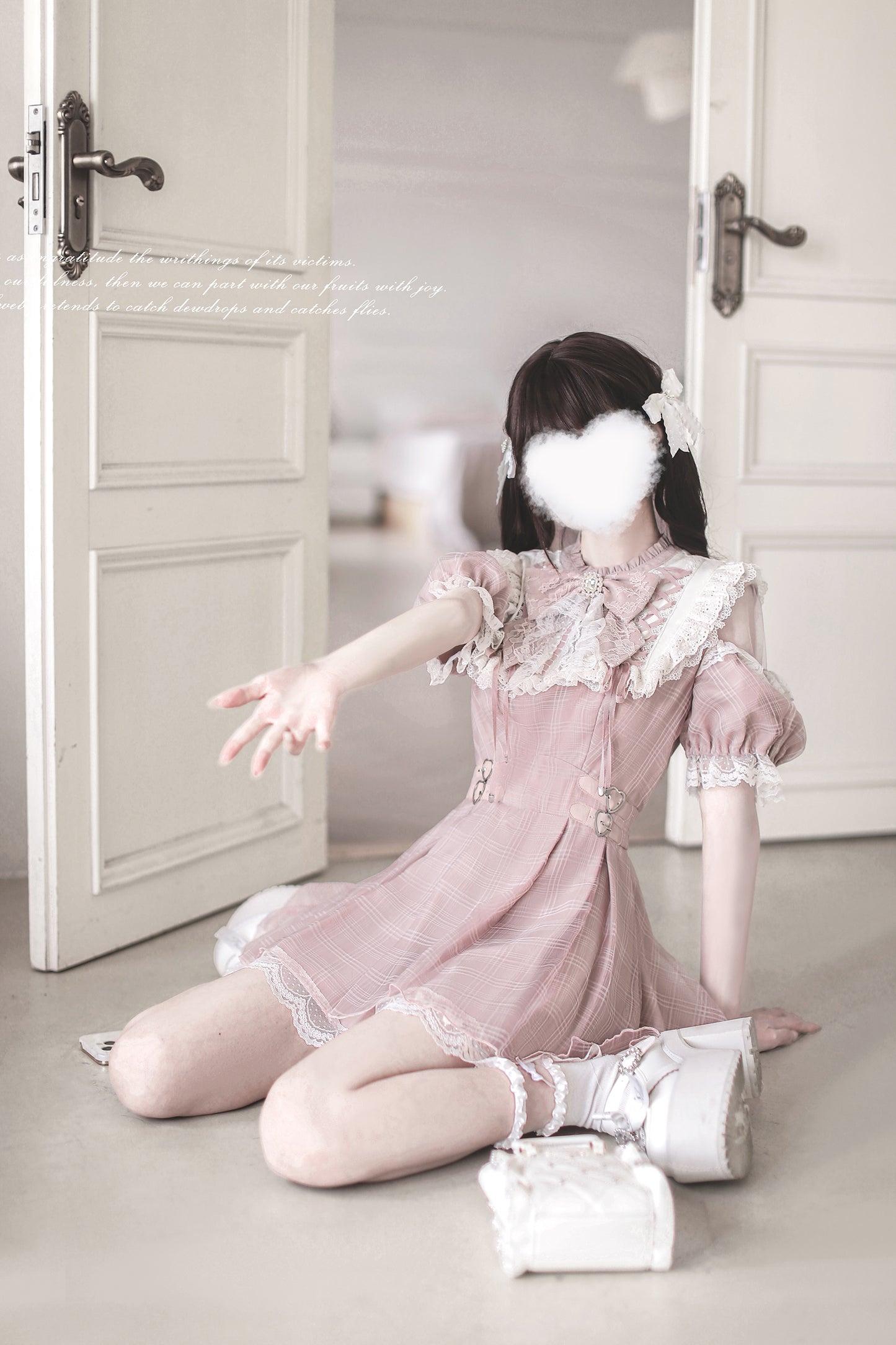 Angel Heartbeat Pink フリルチェックミニ丈ワンピース