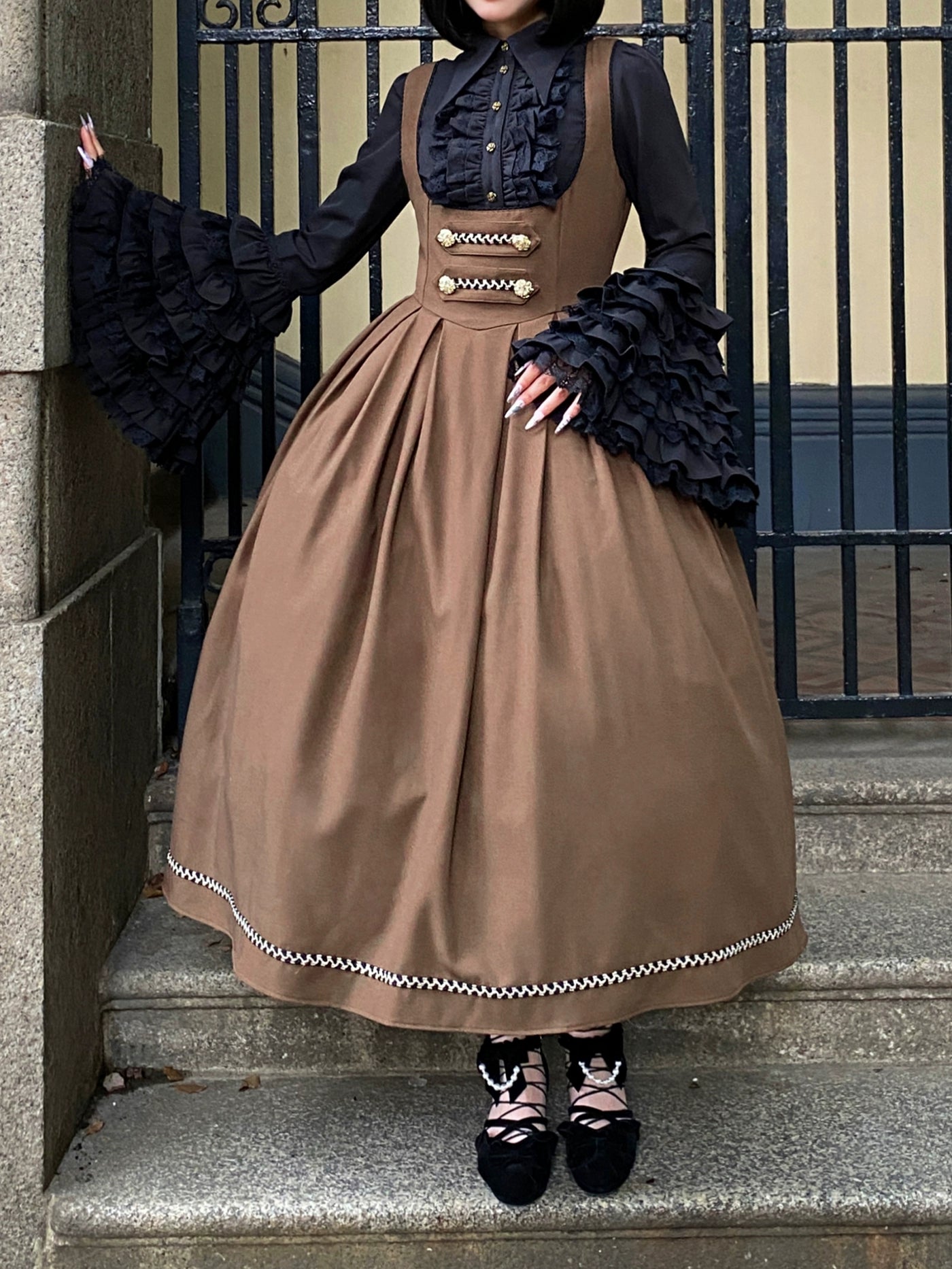 [Pre-orders available until 9/29] Bright Moon Corset Jumper Skirt, Plain Type [Brown]