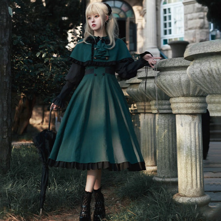 Pharmacy Apprentice Witch Long Sleeve Dress and Cape with Ribbon Tie