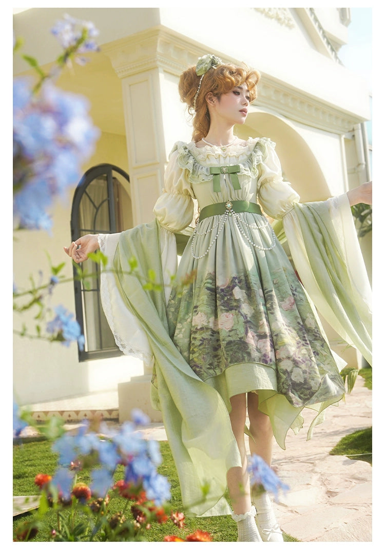 薔薇庭園 油絵プリントジャンパースカート 単品＆セット