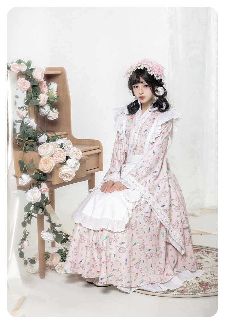 花紀行 和ロリメイド風 エプロン付ワンピース ロング丈