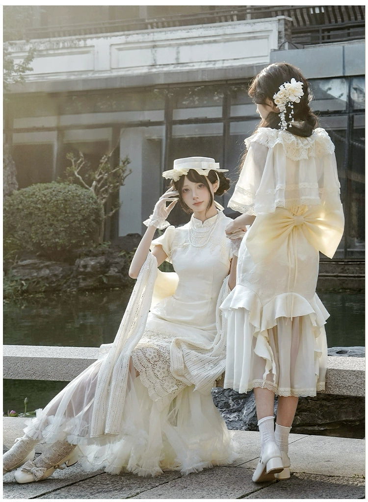 白百合色のフィッシュテール華ロリドレス