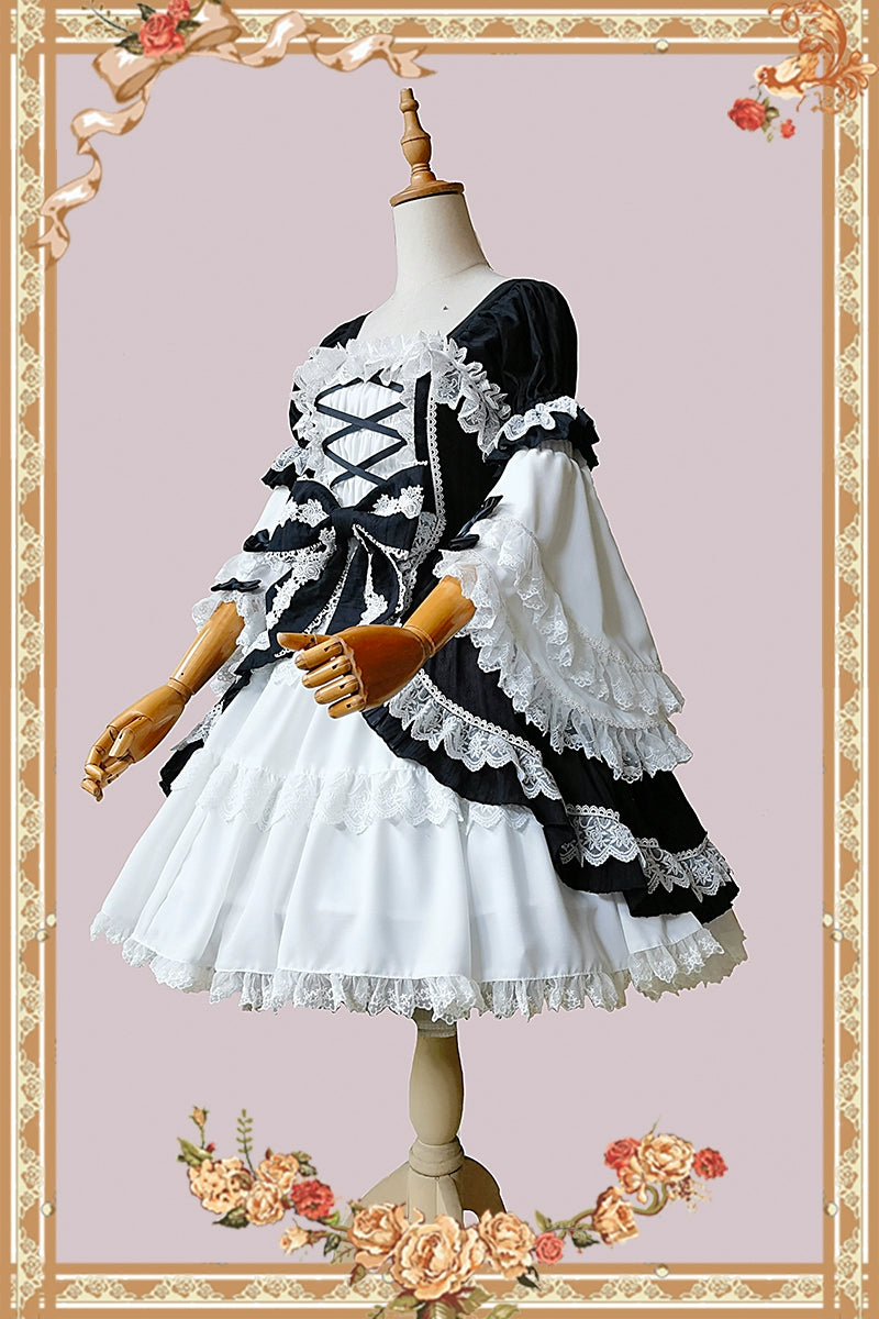 Vintage Lolita style ribbon dress with detachable sleeves