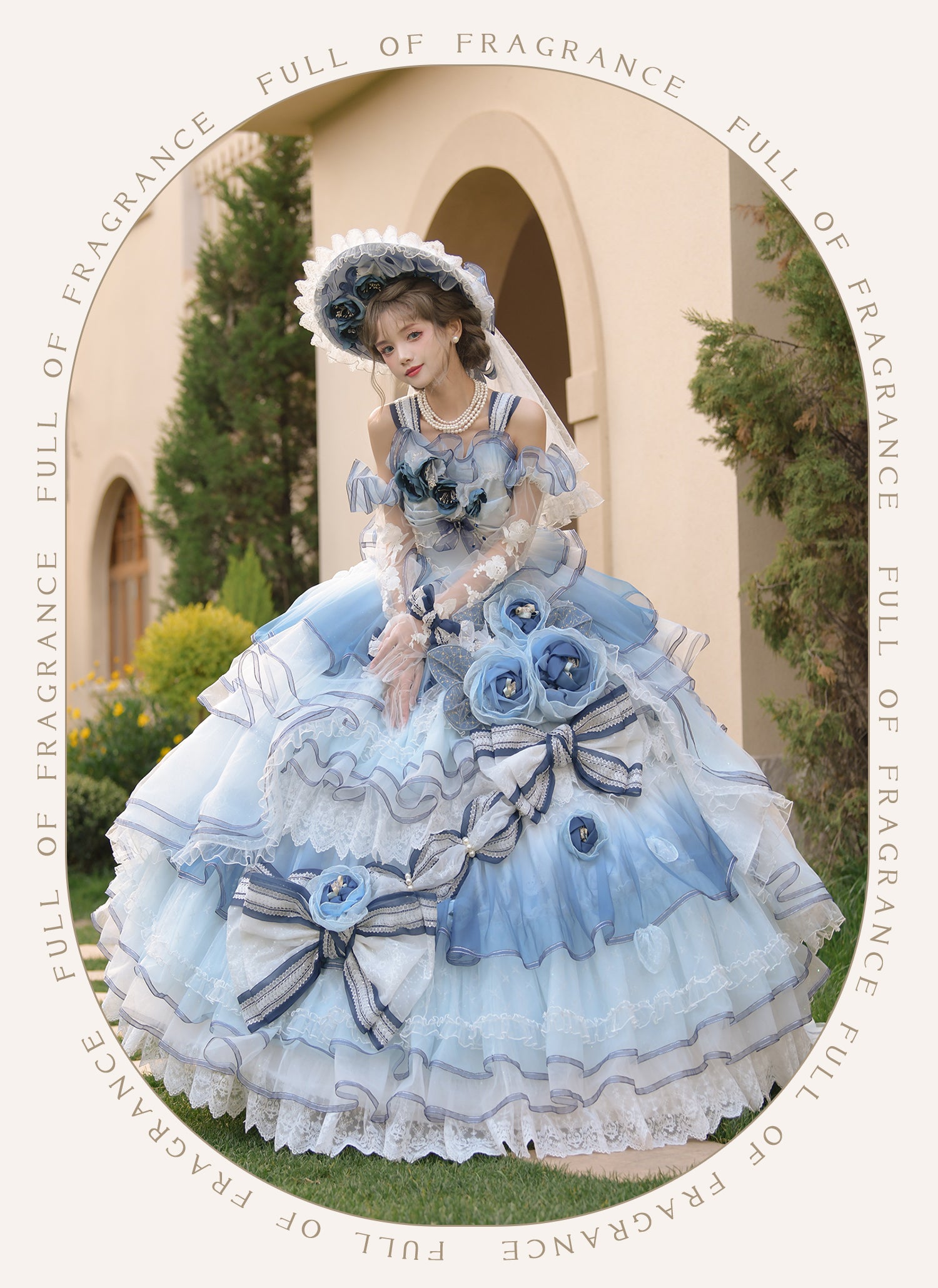 [Pre-orders available until 2/26] Full of Fragrance Dress with Train and Inner Skirt - Blue