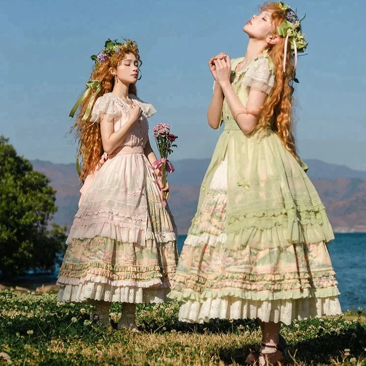 [Resale/Pre-orders available until 2/12] Fragrant Grass Flare Sleeve Tiered Dress