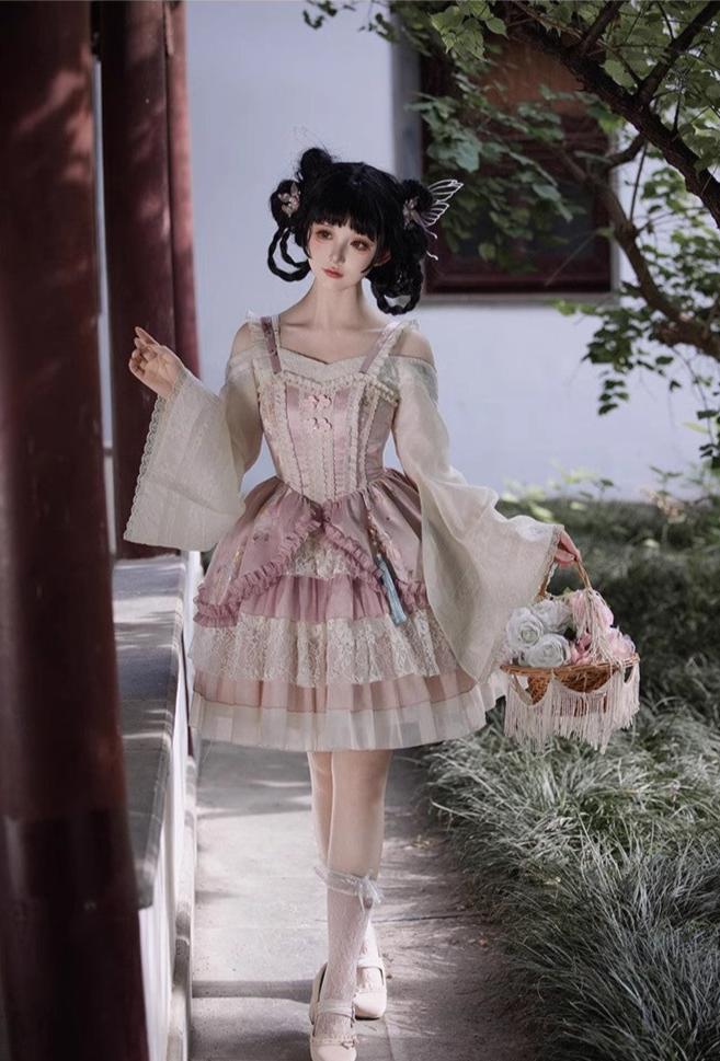 Flower Journey Flower and butterfly pink Hana Lolita jumper skirt